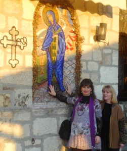 Re-visiting the church and enjoying the energy and blessings of St. Petka - Biba (with aunt Danica) in April 2011, a couple of days before delivering Mila